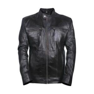 Men Biker Black Leather Jacket