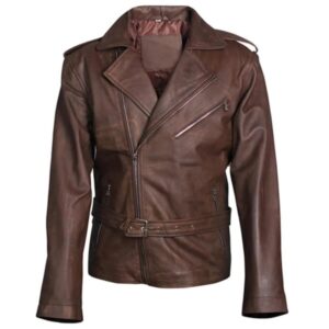 Men Biker Brown Genuine Leather Jacket