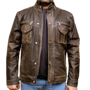 Men Biker Cafe Moto Racer Brown Genuine Leather Jacket