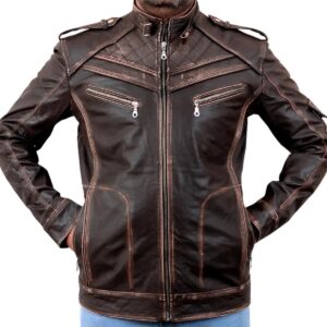 Men Retro Biker Style Genuine Leather Jacket