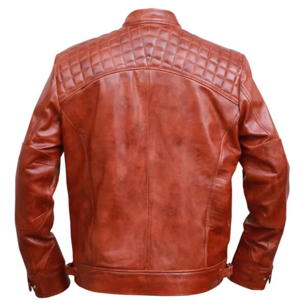 Classic Diamond Vintage Brown Biker Leather Jacket - Image 6