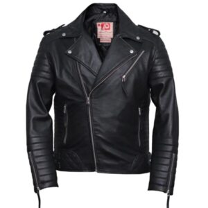 Men Black Diamond Design Motorcycle Leather Jacket