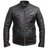 Men Black Distressed Leather Biker Motorcycle Jacket - Image 2