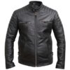 Men Black Distressed Leather Biker Motorcycle Jacket