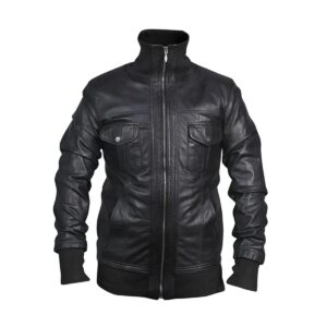 Men Black Slim Fit Bomber Biker Leather Jacket