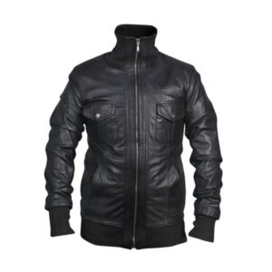 Men Black Slim Fit Bomber Biker Leather Jacket