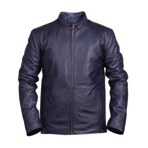 Men Blue Motorcycle Trendy Leather Jacket