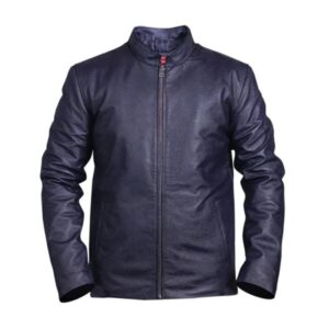 Men Blue Motorcycle Trendy Leather Jacket