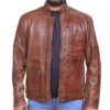 Men Brown Vintage Cafe Racer Style Leather Jacket - Image 3
