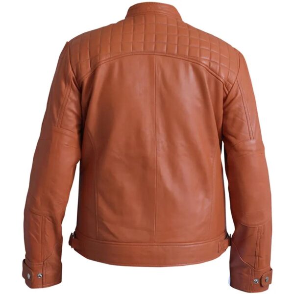 Vintage Brown Diamond Design Biker Leather Jacket - Image 5