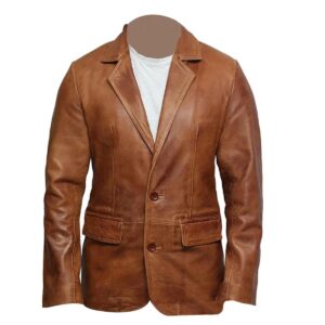 Men Brown Leather Blazer