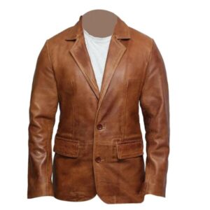 Men Brown Leather Blazer