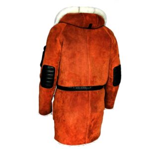 Men Brown Leather Hooded Overcoat