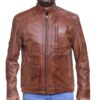 Men Brown Vintage Cafe Racer Style Leather Jacket