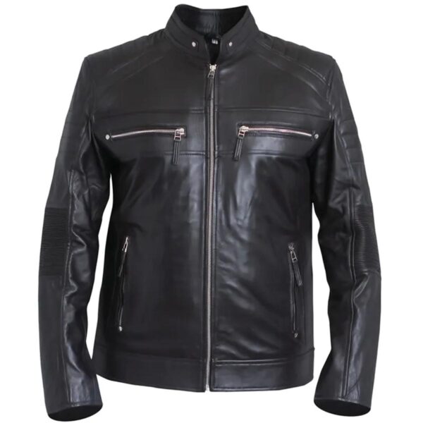 Men Cafe Racer Black Classic Biker Leather Jacket - Image 6