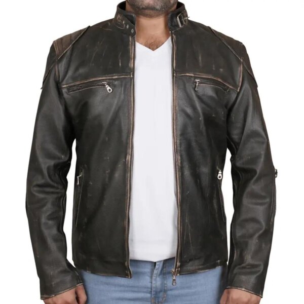 Men Cafe Racer Padded Leather Jacket