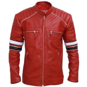 Men Cafe Racer Red Striped Leather Jacket