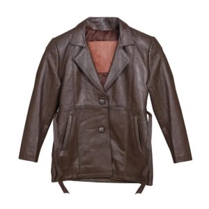 Men Chocolate Brown Genuine Leather Blazer