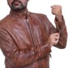 Men Brown Vintage Cafe Racer Style Leather Jacket - Image 7