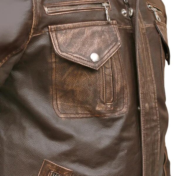 Men Biker Cafe Moto Racer Brown Genuine Leather Jacket - Image 10