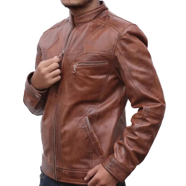 Men J9 Distressed Leather Jacket - Image 5