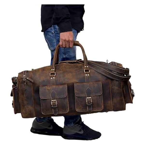 Vintage Overnight Gym Luggage Leather Bag - Image 5