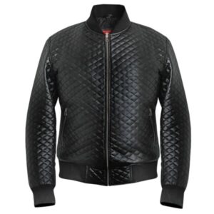 Men Diamond Quilted Black Motorcycle Bomber Jacket