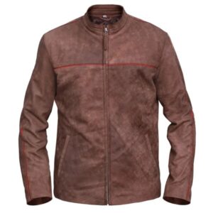 Men Fashion Distressed Light Brown Leather Jacket