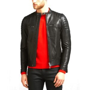 Men Genuine Lambskin Black Leather Jacket