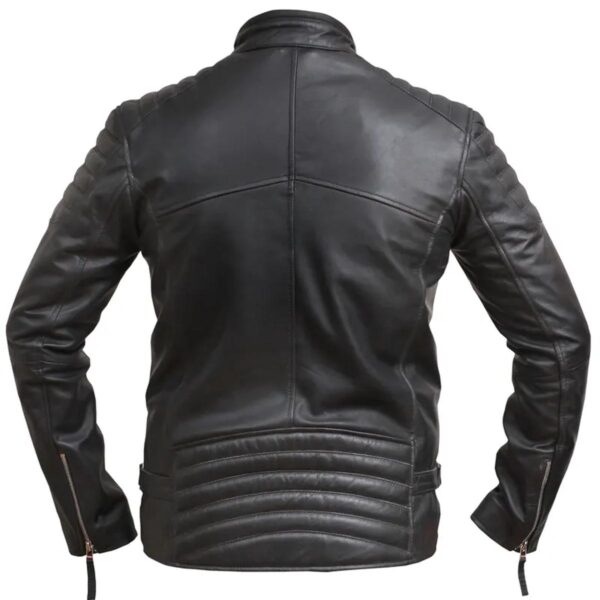 Men Black Distressed Leather Biker Motorcycle Jacket - Image 5