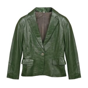 Men Green Fashion Genuine Leather Blazer Coat