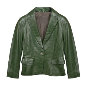 Men Green Fashion Genuine Leather Blazer Coat