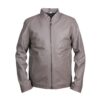 Men Grey Cafe Racer Leather Jacket - Image 3