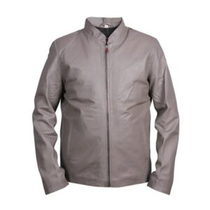 Men Grey Cafe Racer Leather Jacket