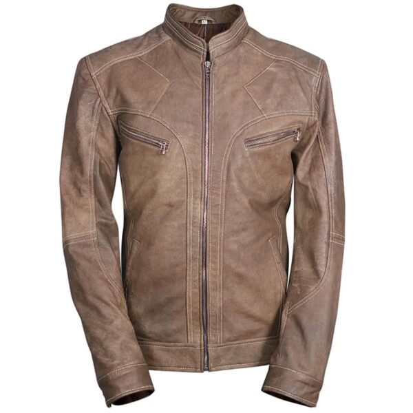 Men J9 Distressed Leather Jacket - Image 7