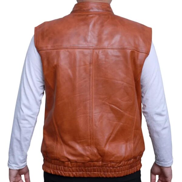 Fashion Men Rocker Rider Motorcycle Brown Leather Vest - Image 3