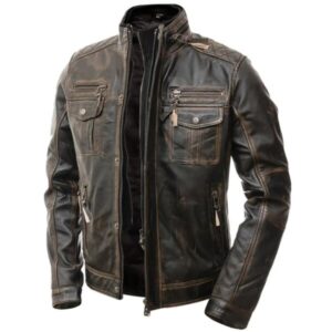 Men Motorcycle Distressed Brown Cafe Racer Leather Jacket