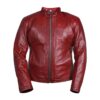 Men Motorcycle Style Red Leather Jacket - Image 3