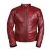Men Motorcycle Style Red Leather Jacket