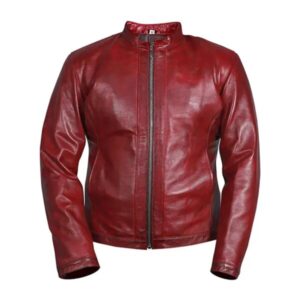 Men Motorcycle Style Red Leather Jacket