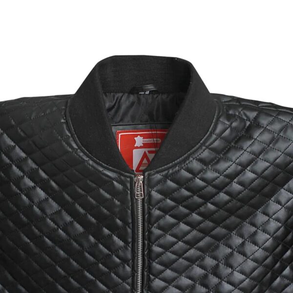 Men Diamond Quilted Black Motorcycle Bomber Jacket - Image 7