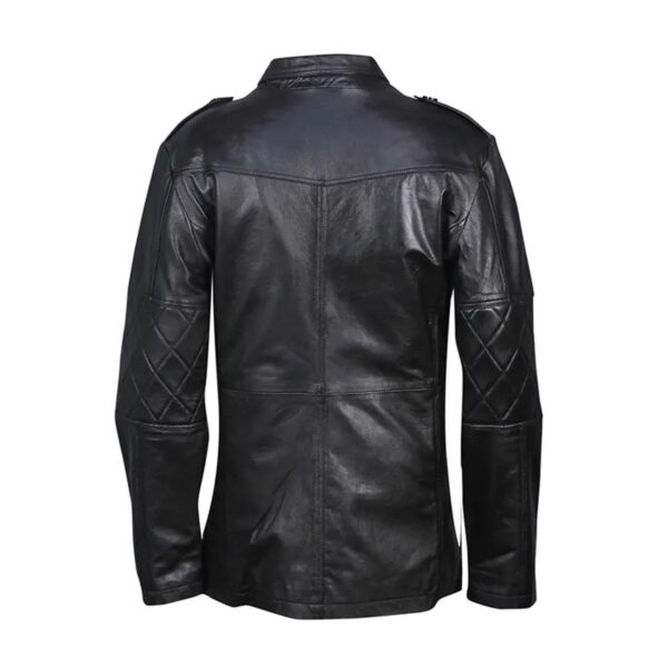 Classical Biker Retro Genuine Leather Pea Coat - Image 3