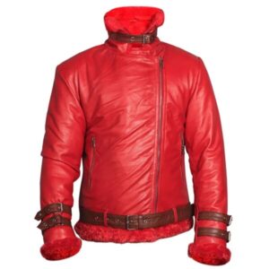 Men Red Shearling Leather Jacket