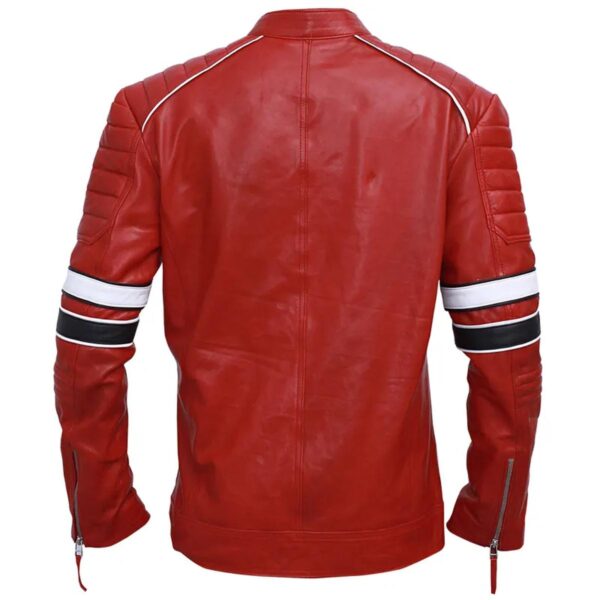 Men Cafe Racer Red Striped Leather Jacket - Image 5