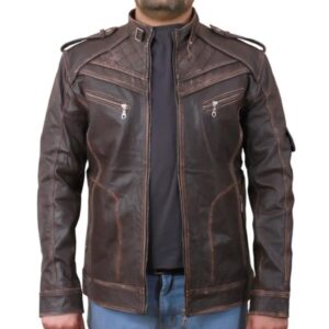 Men Retro Biker Style Genuine Leather Jacket