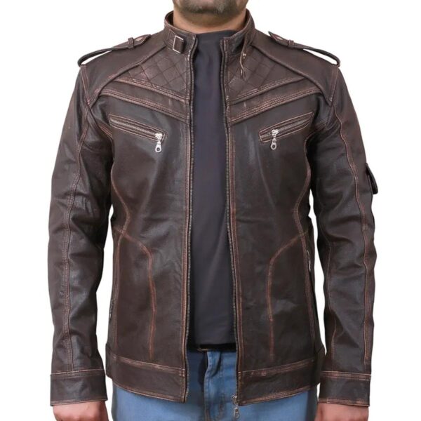 Men Retro Biker Style Genuine Leather Jacket - Image 5