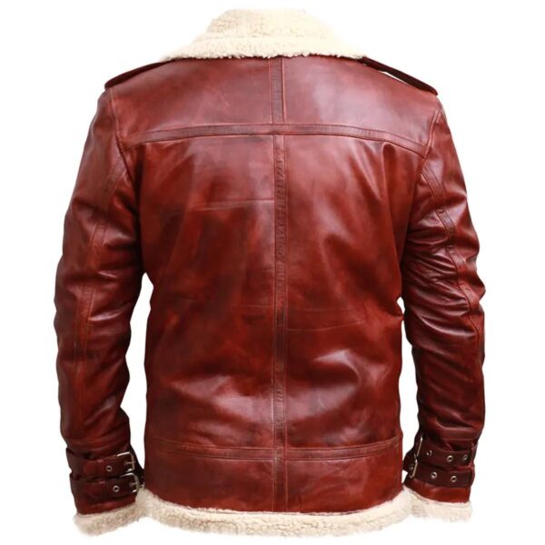 Men Brown Shearling Stand Collar Real Leather Jacket - Image 6