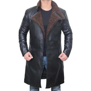 Men Shearling Real Leather Trench Coat