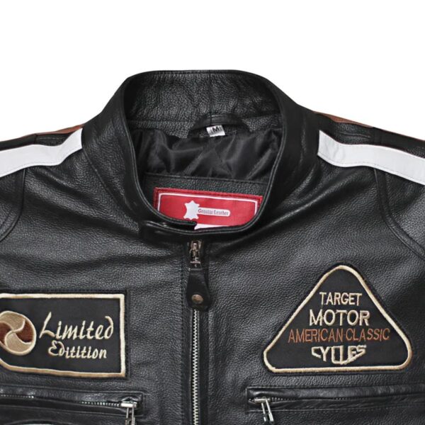 Men American Classic Urban Motors Black Sheepskin Leather Jacket - Image 7