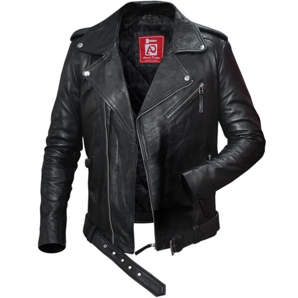 Men Slim Fit Biker Style Leather Jacket - Image 7